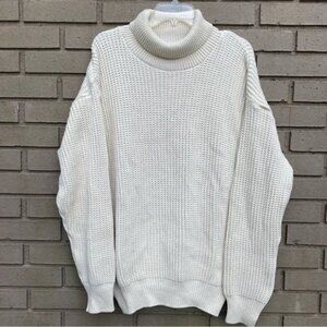 Orvis Crème Long Length Cotton Turtleneck Sweater Size Large USA Made